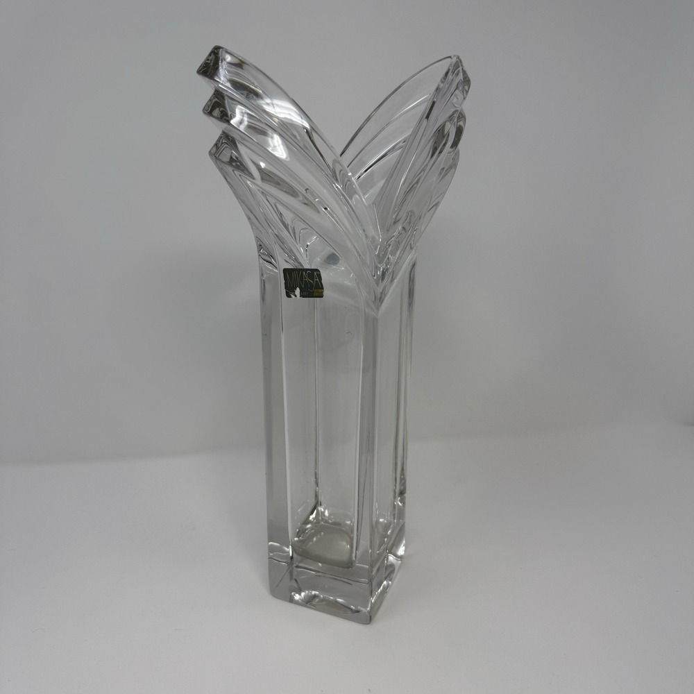 Mikasa Art Deco Tulip V-Shaped Clear Crystal Vase, 8.5 inches tall Single
